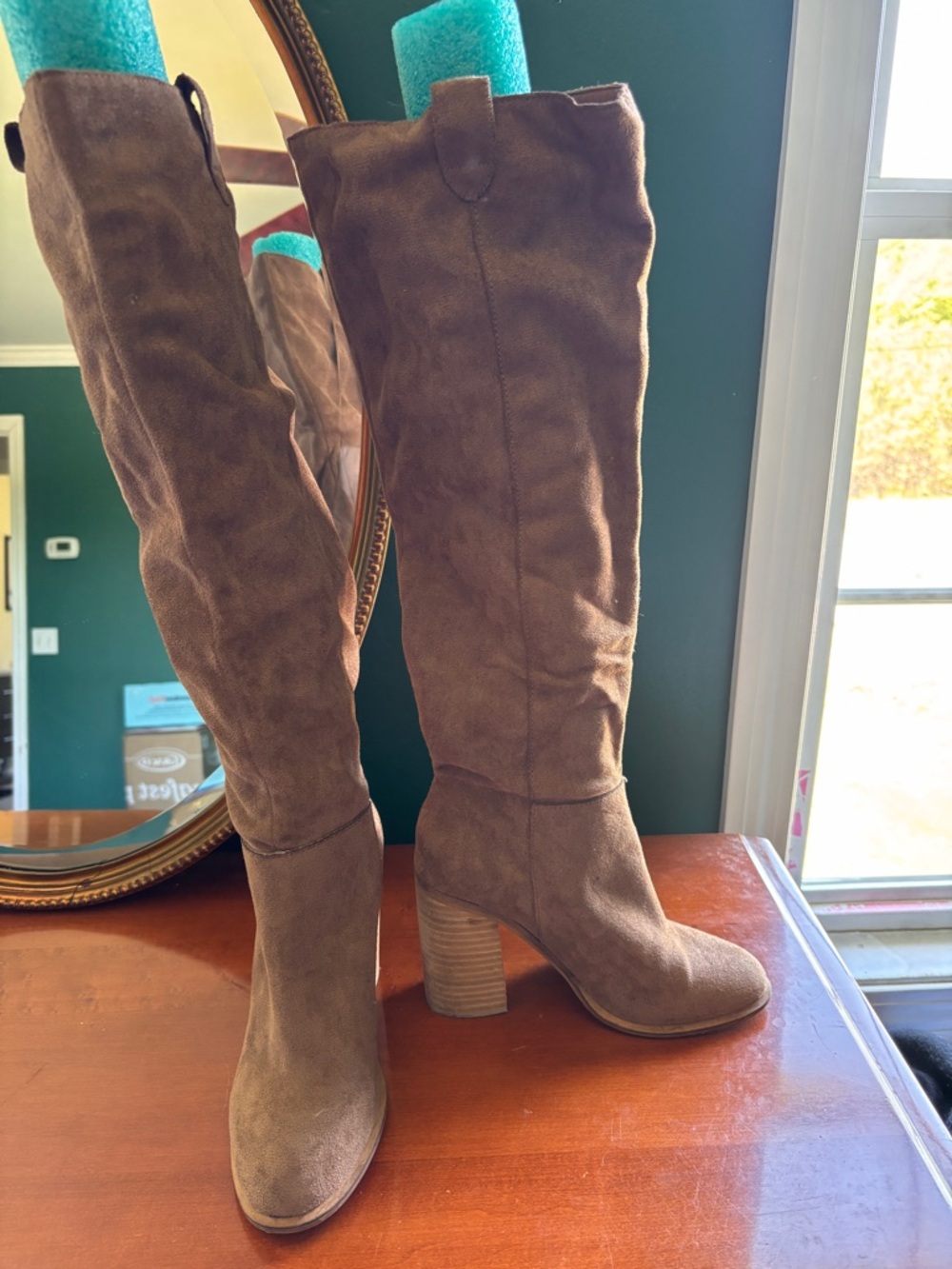 Marshalls Brown Suede Over-The-Knee Block Heel Boots